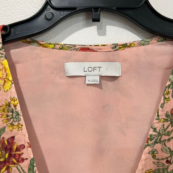 Loft Long Sleeve Floral Wrap Mini Dress Pink Fall Wedding Guest XS - Picture 5 of 8